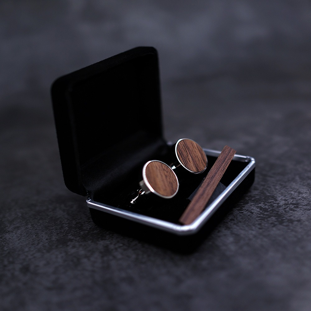 Men'S Accessories Types - Stripe Brass Wooden Tie Clip Accessories
