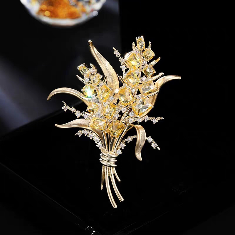 Luxury Zircon Wheat Ear Brooch - Men Accessories Bouquet avaliação e preço