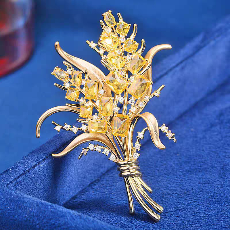 Luxury Zircon Wheat Ear Brooch - Men Accessories Bouquet avaliação e preço