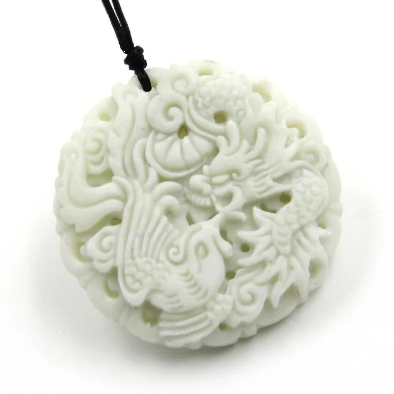 Natural White jade Dragon Phoe - Men Accessories Hand avaliação e preço