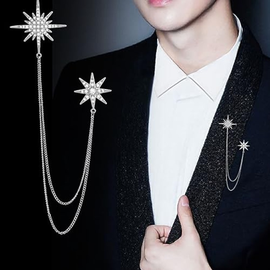 Silver Rhinestone Star Brooch  - Men Accessories Bouquet avaliação e preço