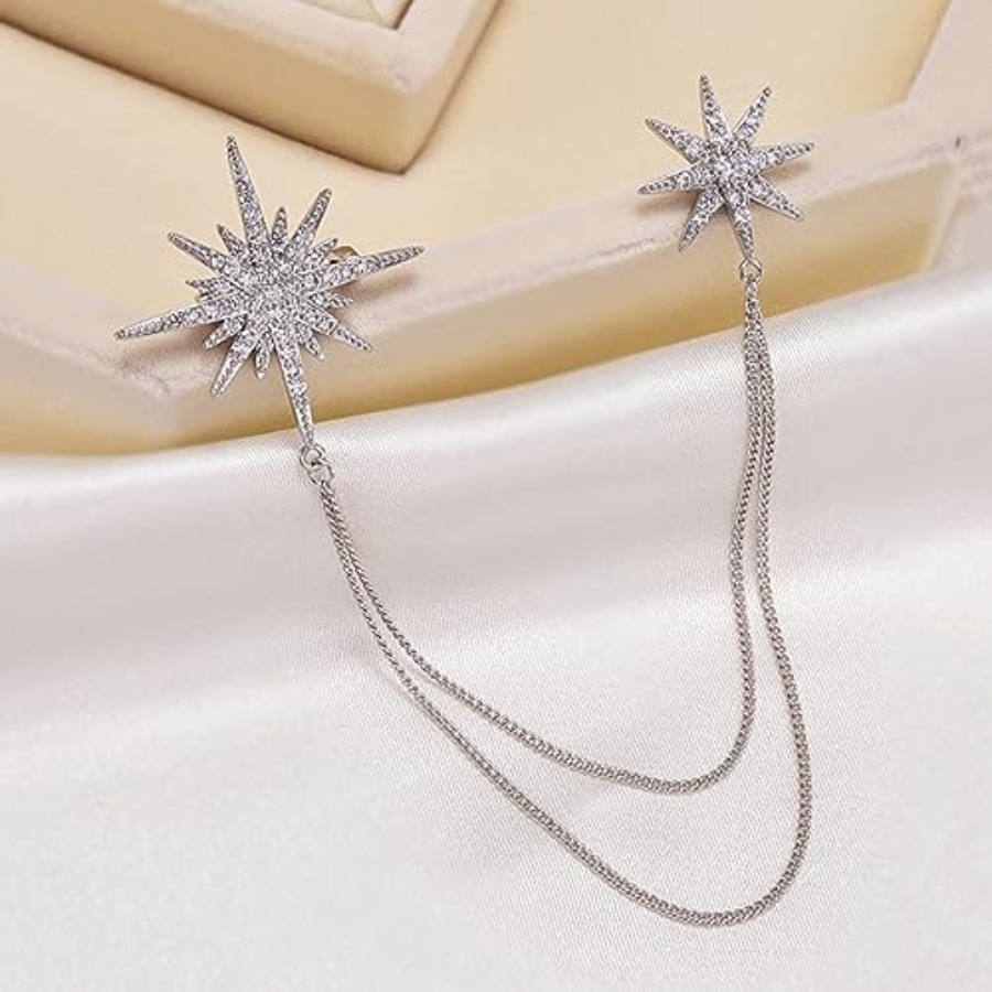 Silver Rhinestone Star Brooch  - Men Accessories Bouquet avaliação e preço