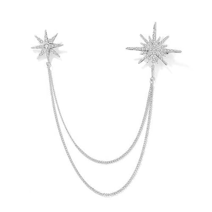 Silver Rhinestone Star Brooch  - Men Accessories Bouquet avaliação e preço
